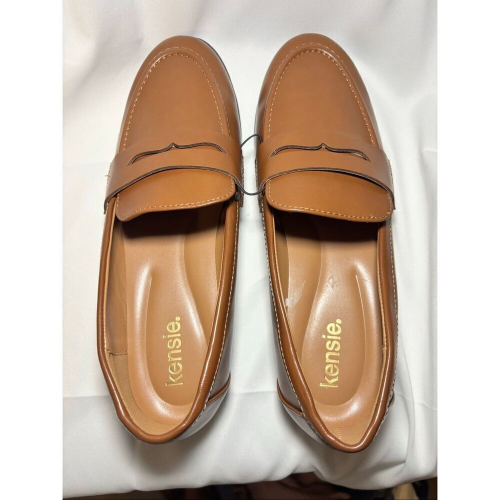 Kensie Penny Loafer Gitty Slip-on Driver Shoes Faux Smooth Leather Cognac - Picture 5 of 11